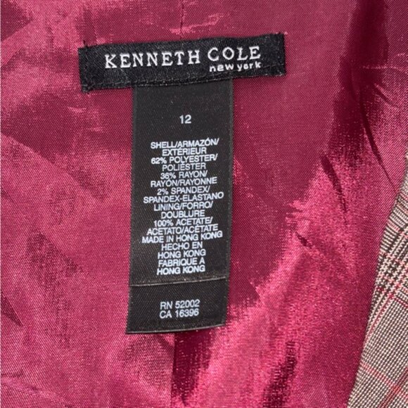 Kenneth Cole Women's Size 12 Plaid Blazer Brown Button Front Pockets Lined Short - Picture 3 of 10